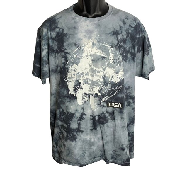NASA Tie Dye Crewneck Graphic T Shirt L Grey Short Sleeves Space Astronaut - Picture 1 of 6